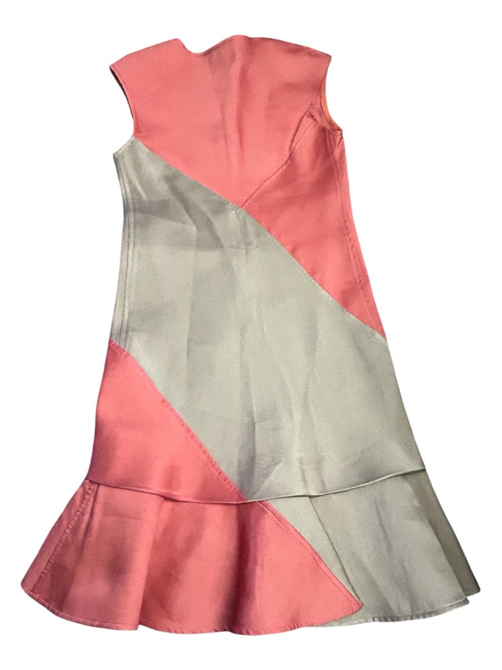 Sleeveless Coral and Cream Colorblock Flounce Dress for Girls - Picture 2 of 5